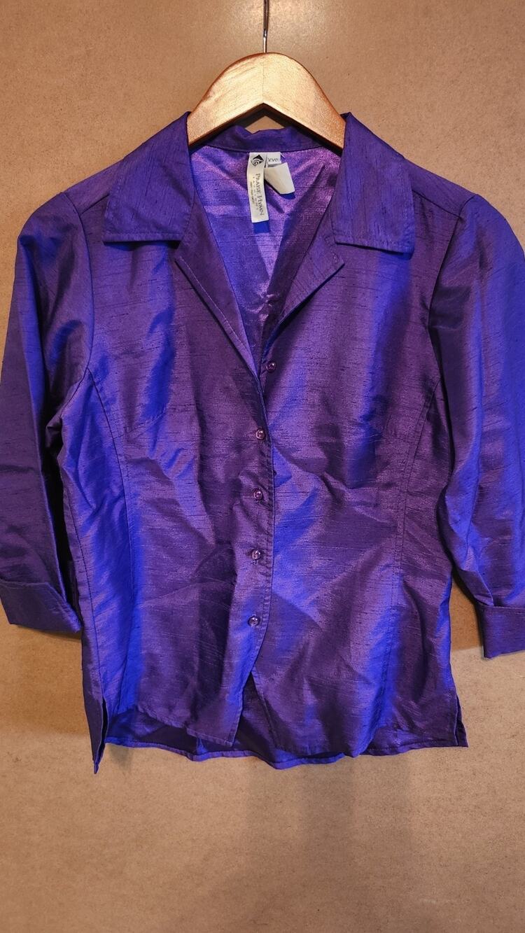 Praise Hymn Fashions Purple Blouse Shirt Size XXS 3/4 Sleeve Textured Wt52